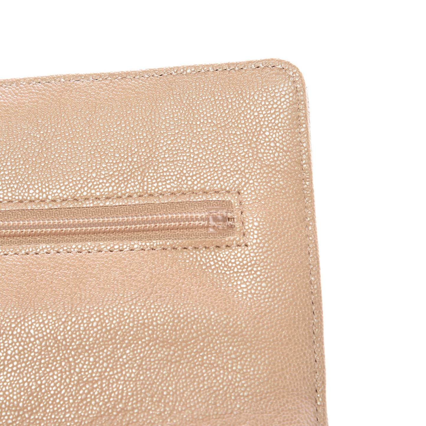 Iridescent Caviar Quilted Wallet On Chain WOC Beige