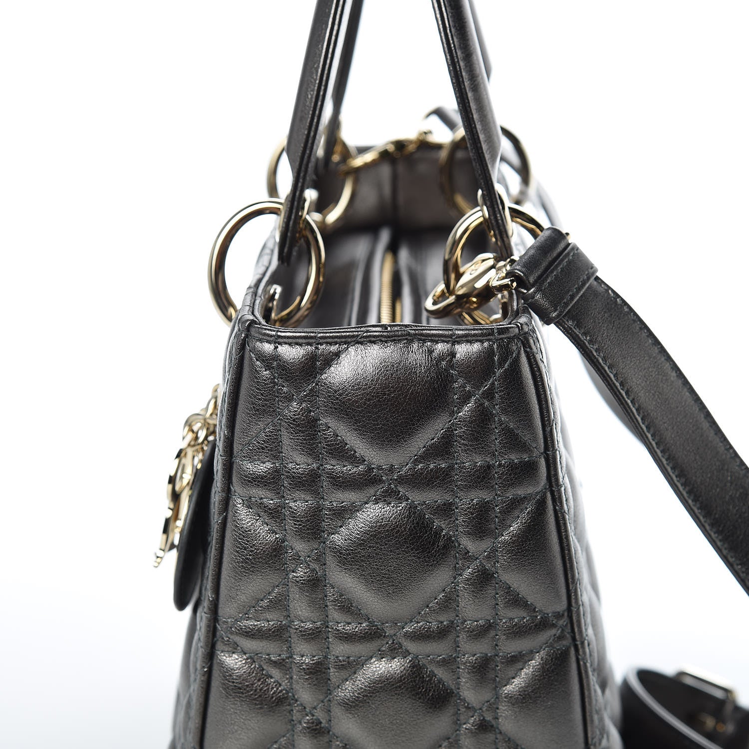 Christian Dior Metallic Calfskin Cannage Medium Lady Dior Gunmetal Grey 11 of 11