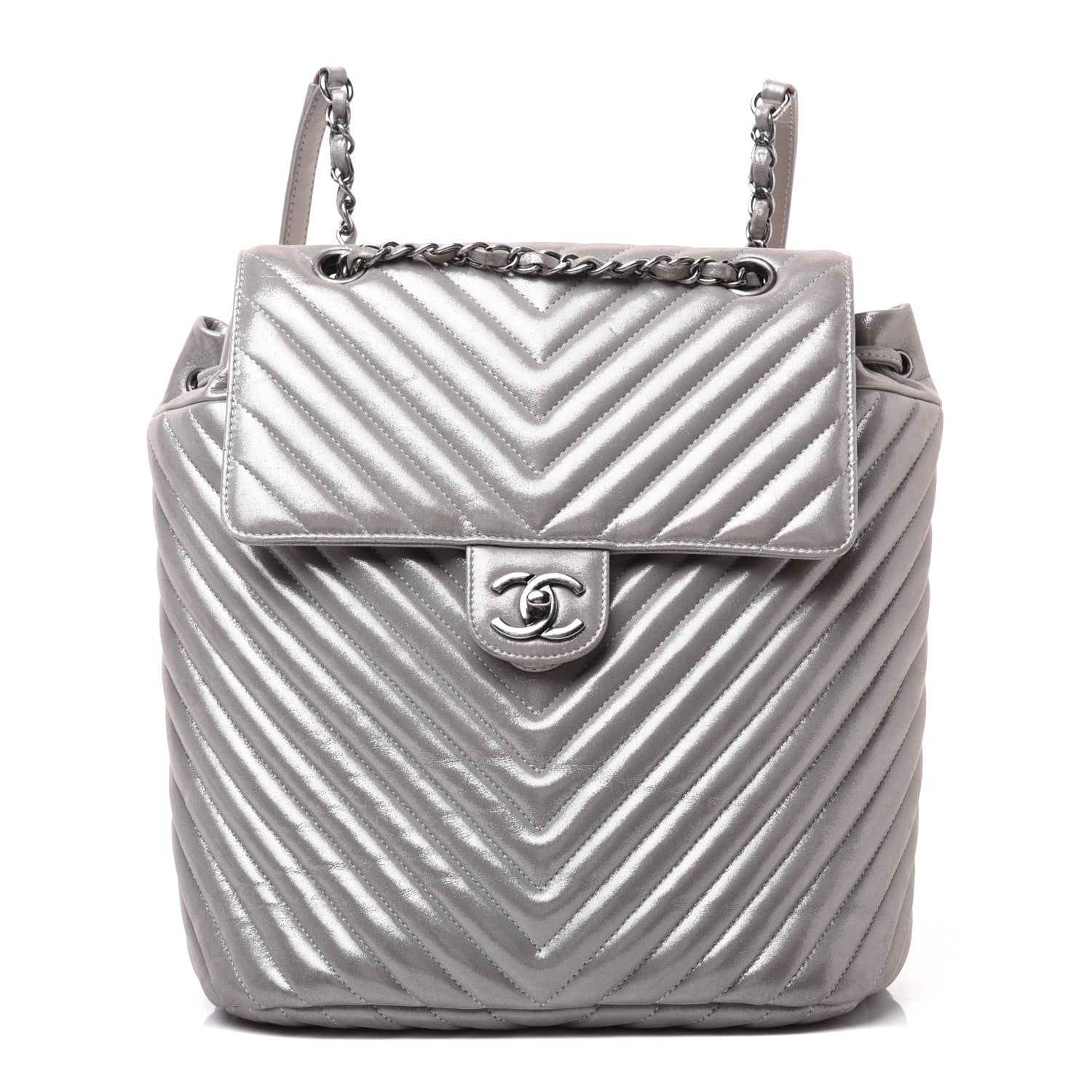 Chanel Metallic Calfskin Chevron Quilted Small Urban Spirit Backpack Silver 1 of 31