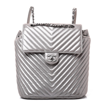 Chanel Metallic Calfskin Chevron Quilted Small Urban Spirit Backpack Silver 1 of 31