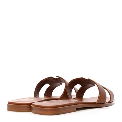 Hermes Box Calfskin Oran Sandals 38 Gold 3 of 4