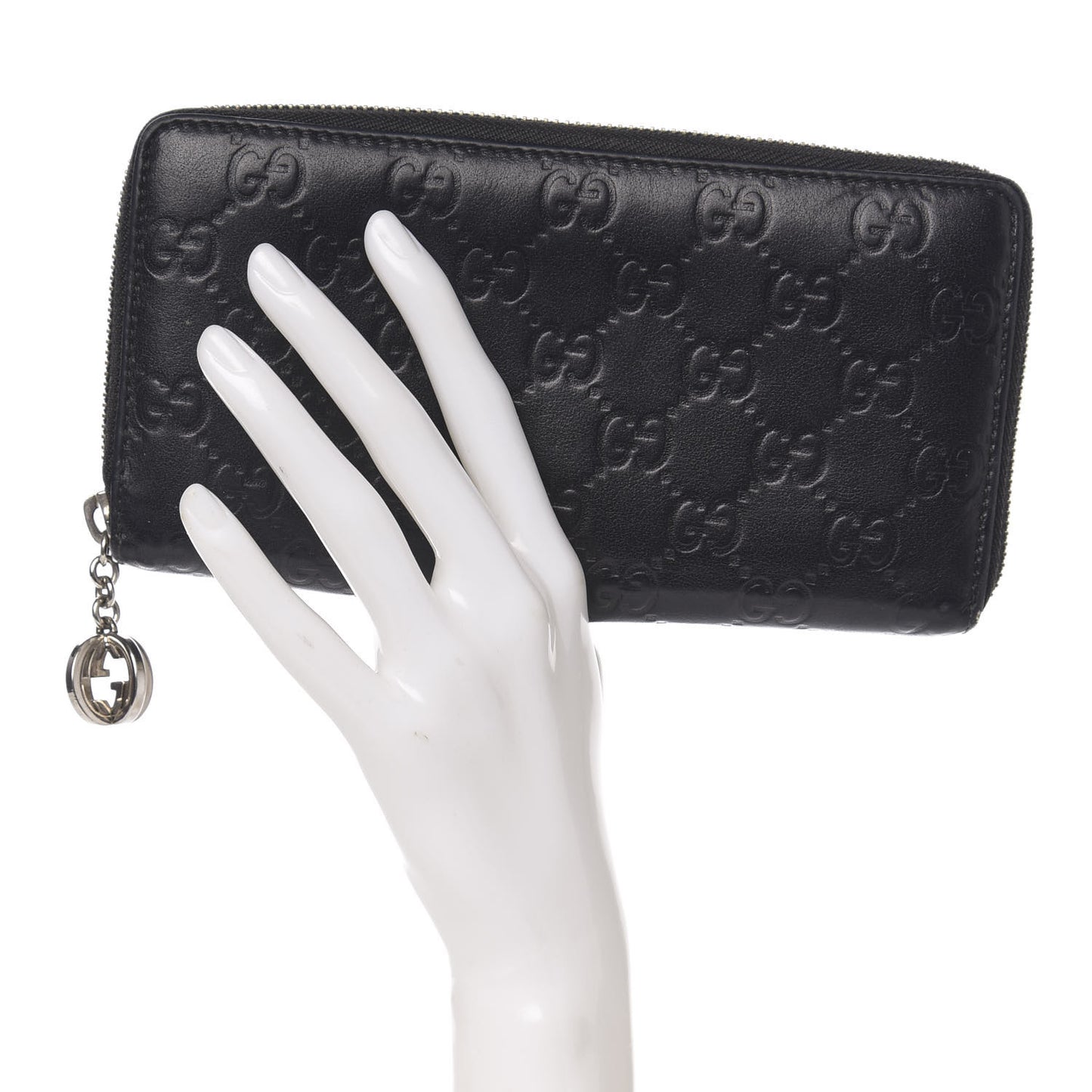 Guccissima Large Twins Zip Around Wallet Black