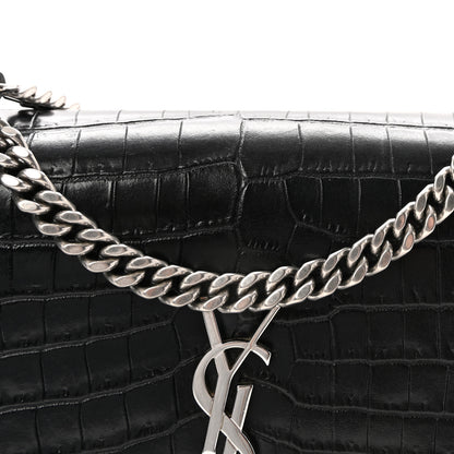 Saint Laurent Calfskin Crocodile Embossed Medium Monogram Sunset  Black 7 of 9