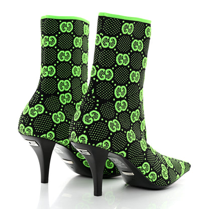 Gucci Technical Jersey Knit GG Monogram Square G 75mm Ankle Boots 36 Black Neon Green 4 of 7