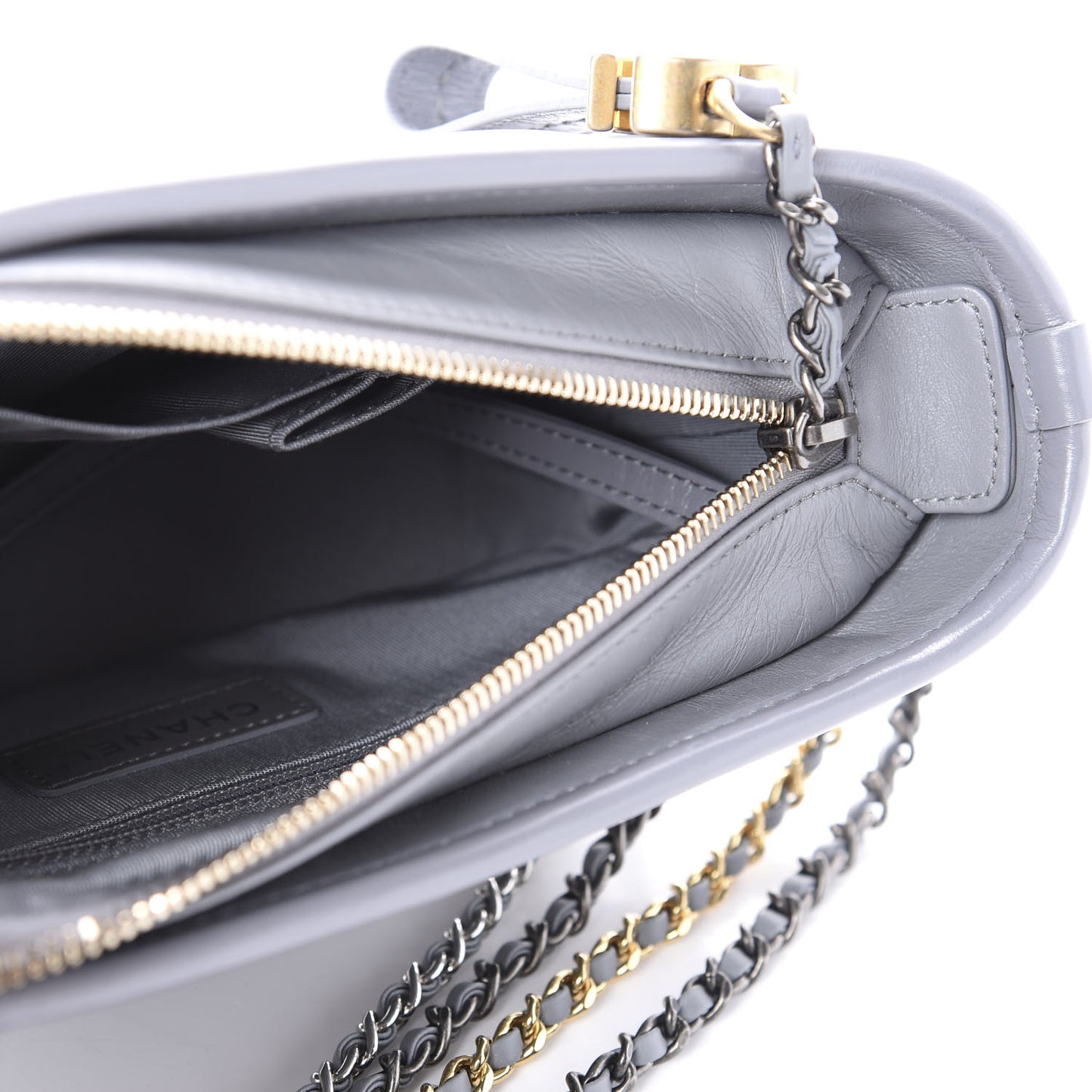Aged Calfskin Chevron Quilted Small Gabrielle Hobo Grey