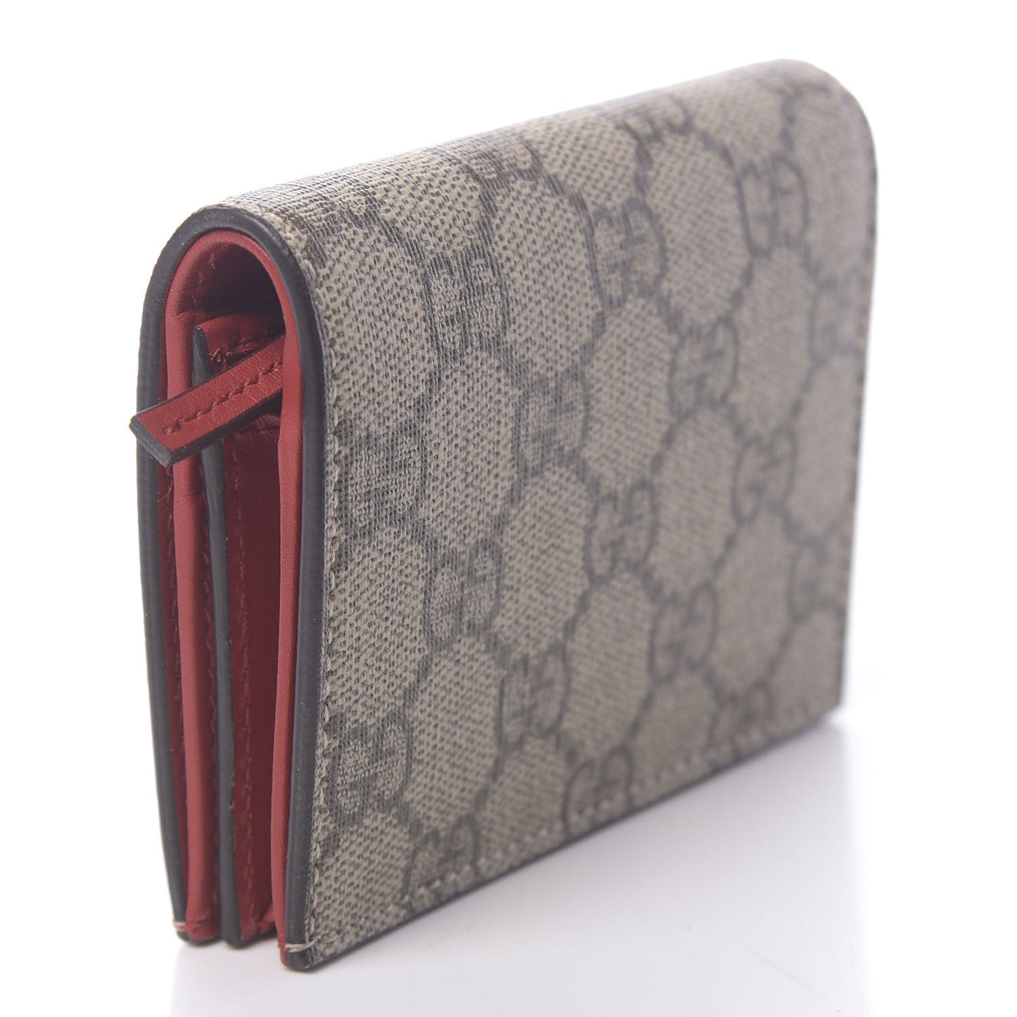 GG Supreme Monogram Cherry Embellished Card Case Wallet Hibiscus Red