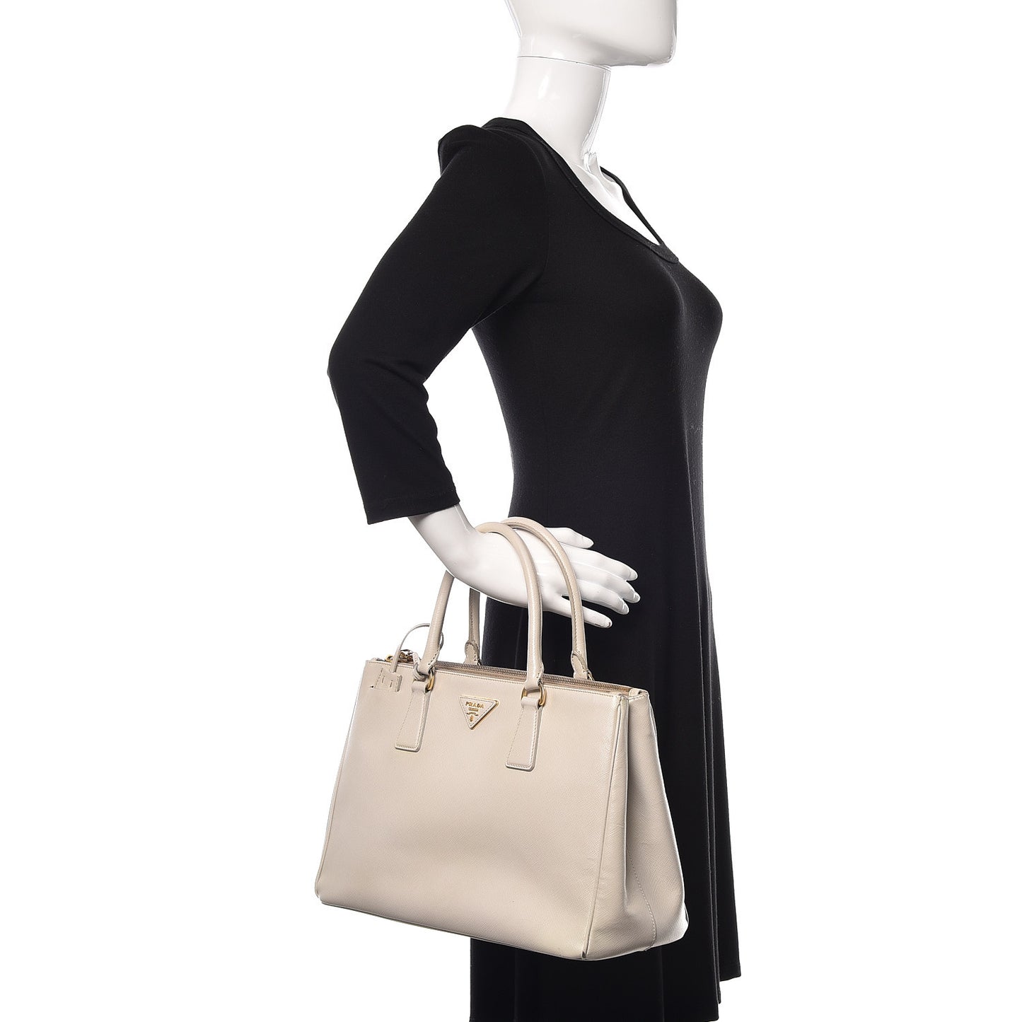 Saffiano Medium Galleria Double Zip Tote Talco