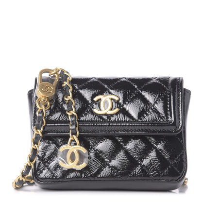 Chanel Shiny Aged Calfskin Quilted Waist Belt Bag Black 1 of 12