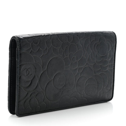 Chanel Lambskin Camellia Embossed Yen Wallet Black 3 of 13