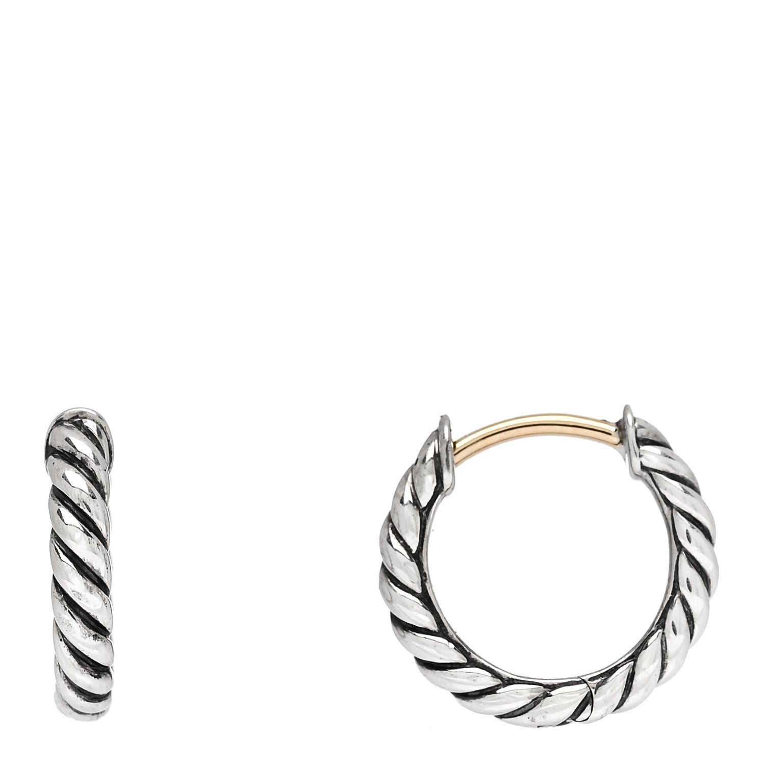 David Yurman Sterling Silver Scultped Cable Micro Huggie Hoop Earrings 1 of 4