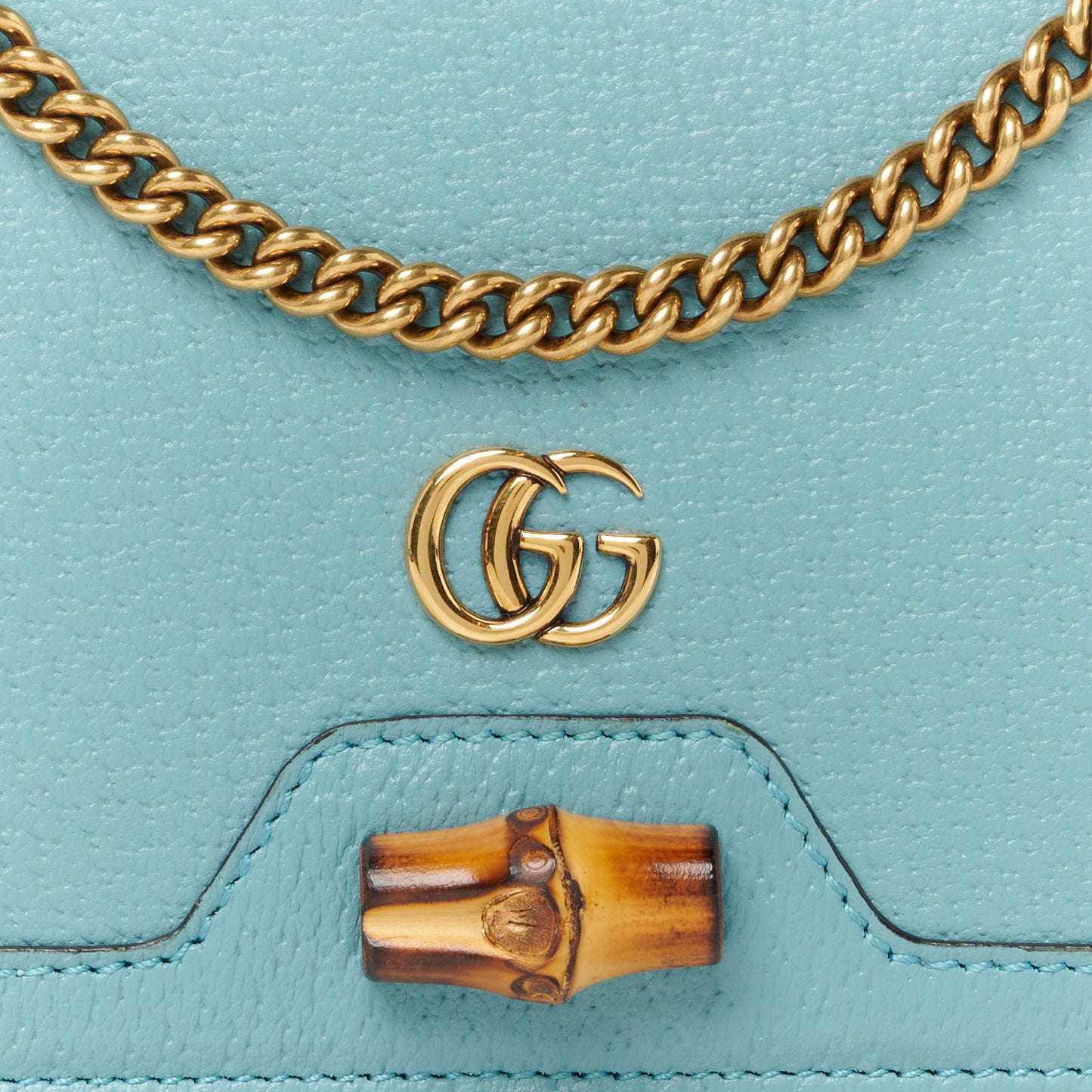 Textured Dollar Calfskin Mini Diana Chain Bag Dusty Azure