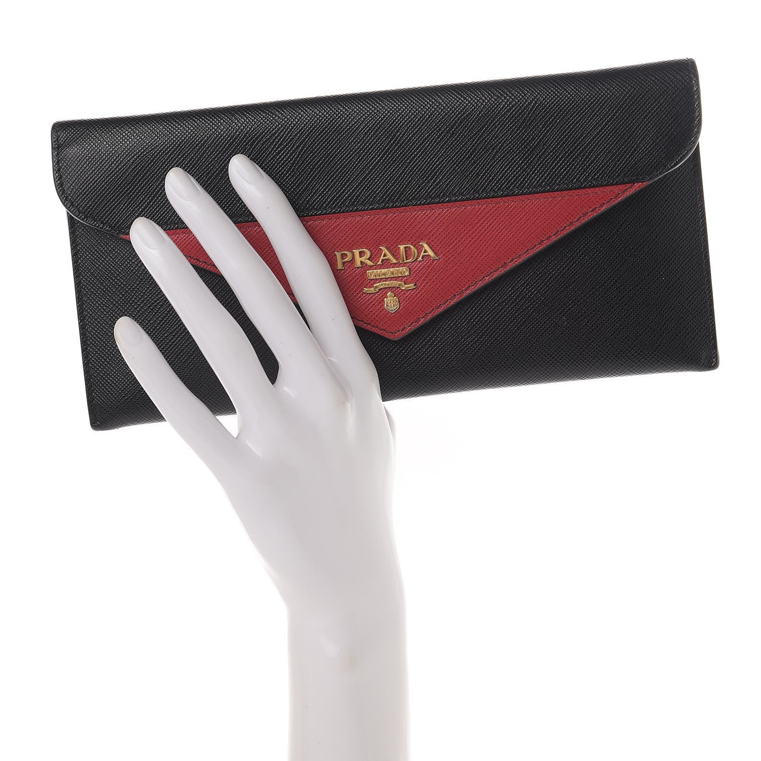Prada Saffiano Bi-Color Envelope Wallet Black Fuoco 2 of 16