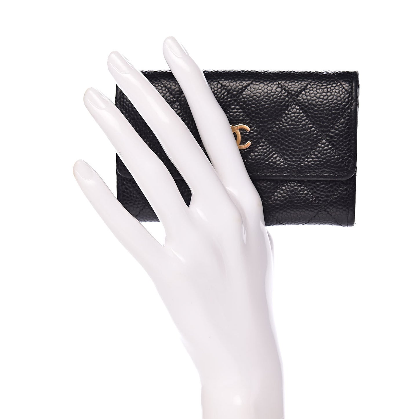 Caviar Quilted Flap Card Holder Black
