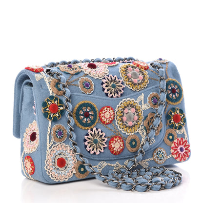 Chanel Felt Flower Embroidered Medium Double Flap Blue Multicolor 3 of 12