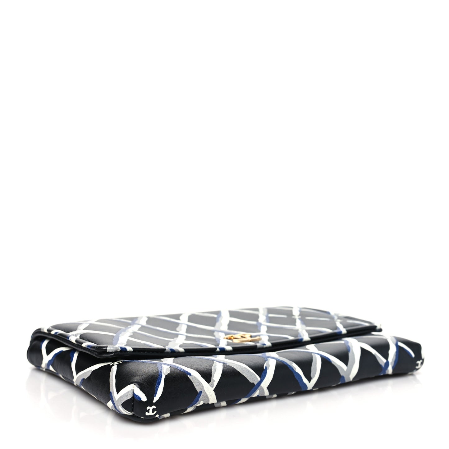 Lambskin Printed Quilt Flap Clutch Black White
