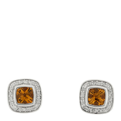 David Yurman Sterling Silver Diamond Citrine 5mm Petite Albion Earrings 1 of 4
