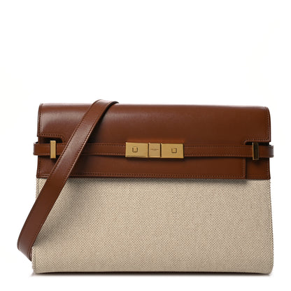 Saint Laurent Canvas Calfskin Manhattan Shoulder Bag Natural Brick 1 of 12