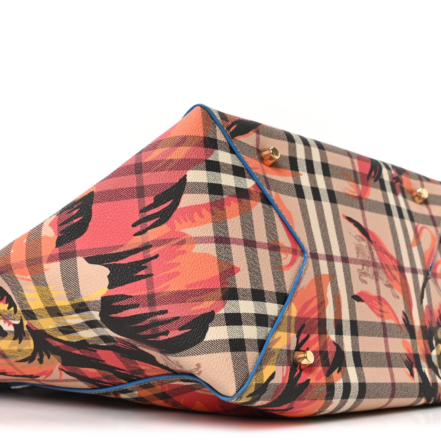 Burberry Haymarket Check Floral Print Small Canterbury Tote Mineral Blue Burnt Orange 9 of 10