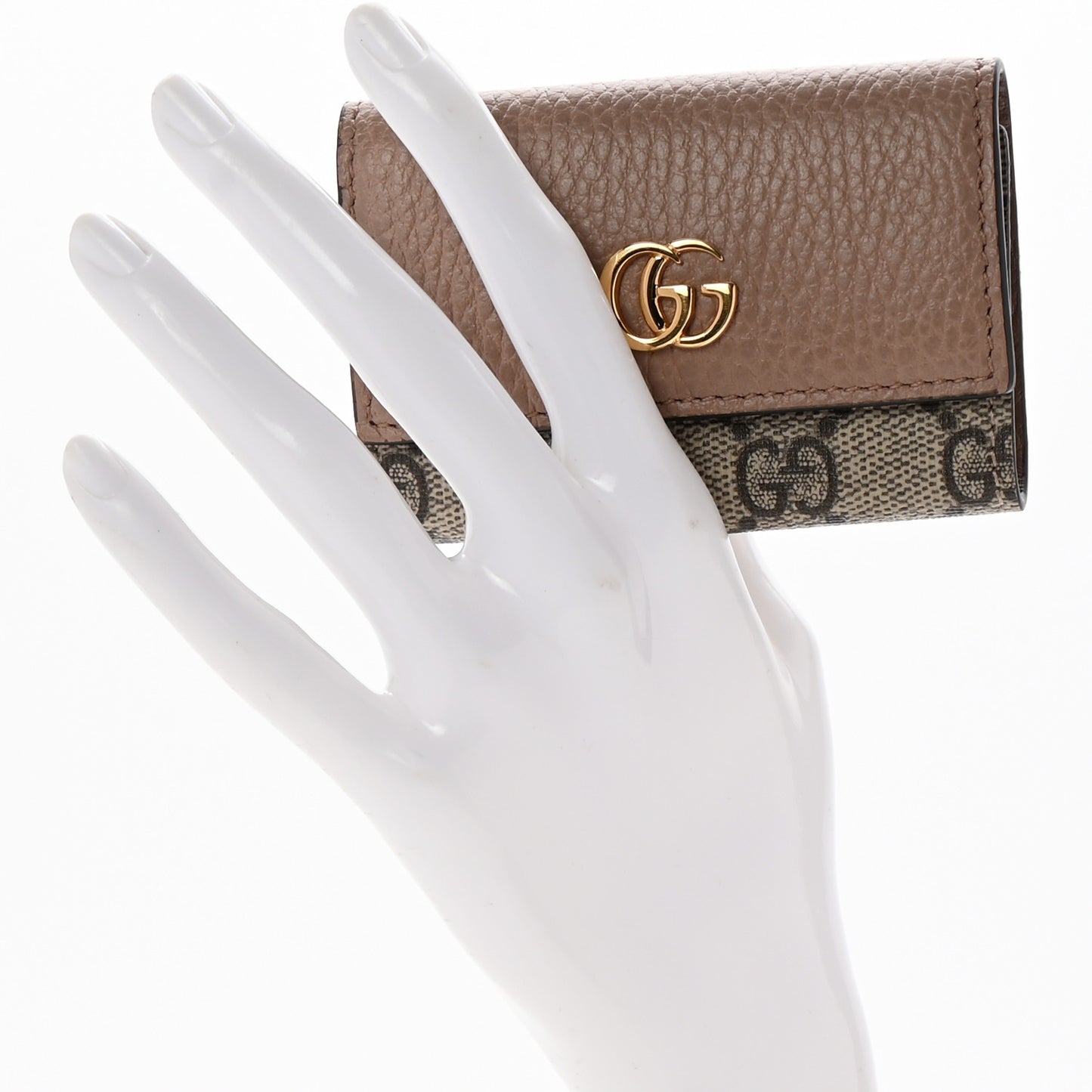Dollar Calfskin GG Supreme Monogram GG Marmont 6 Key Holder Case Porcelain Rose Beige Ebony