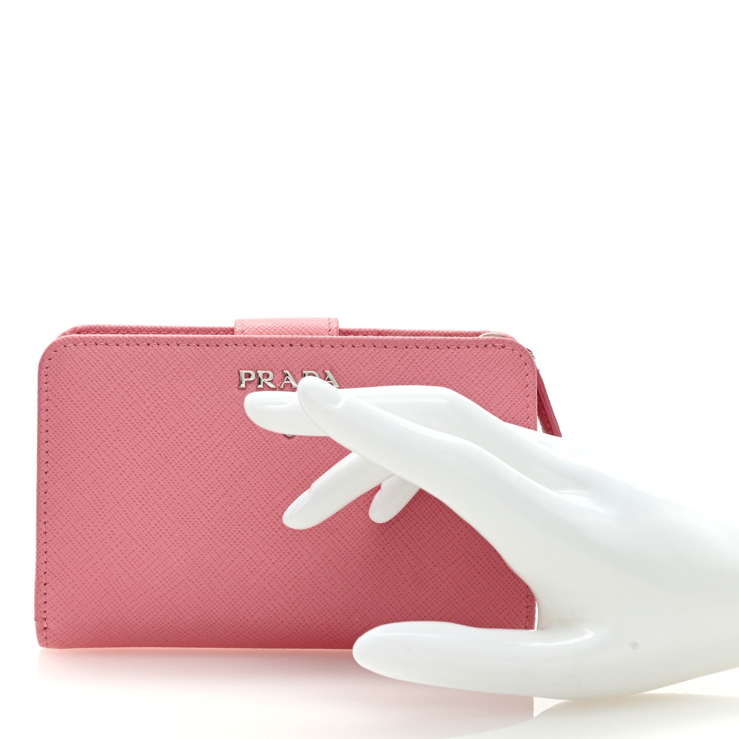 Prada Saffiano Metal Compact Wallet Peonia Petalo 2 of 6