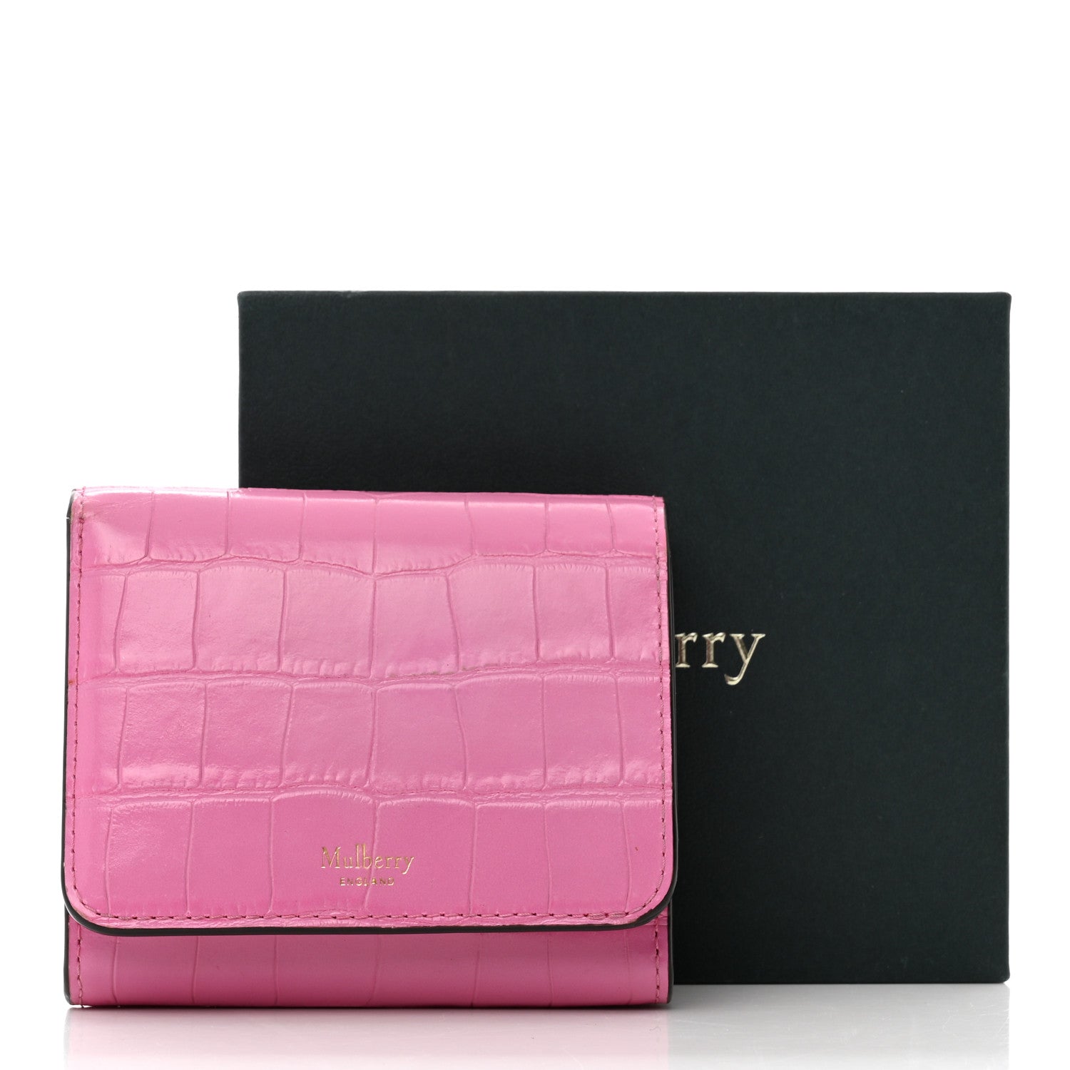 Mulberry Crocodile Embossed Calfskin Small French Continental Wallet Raspberry Pink 9 of 9