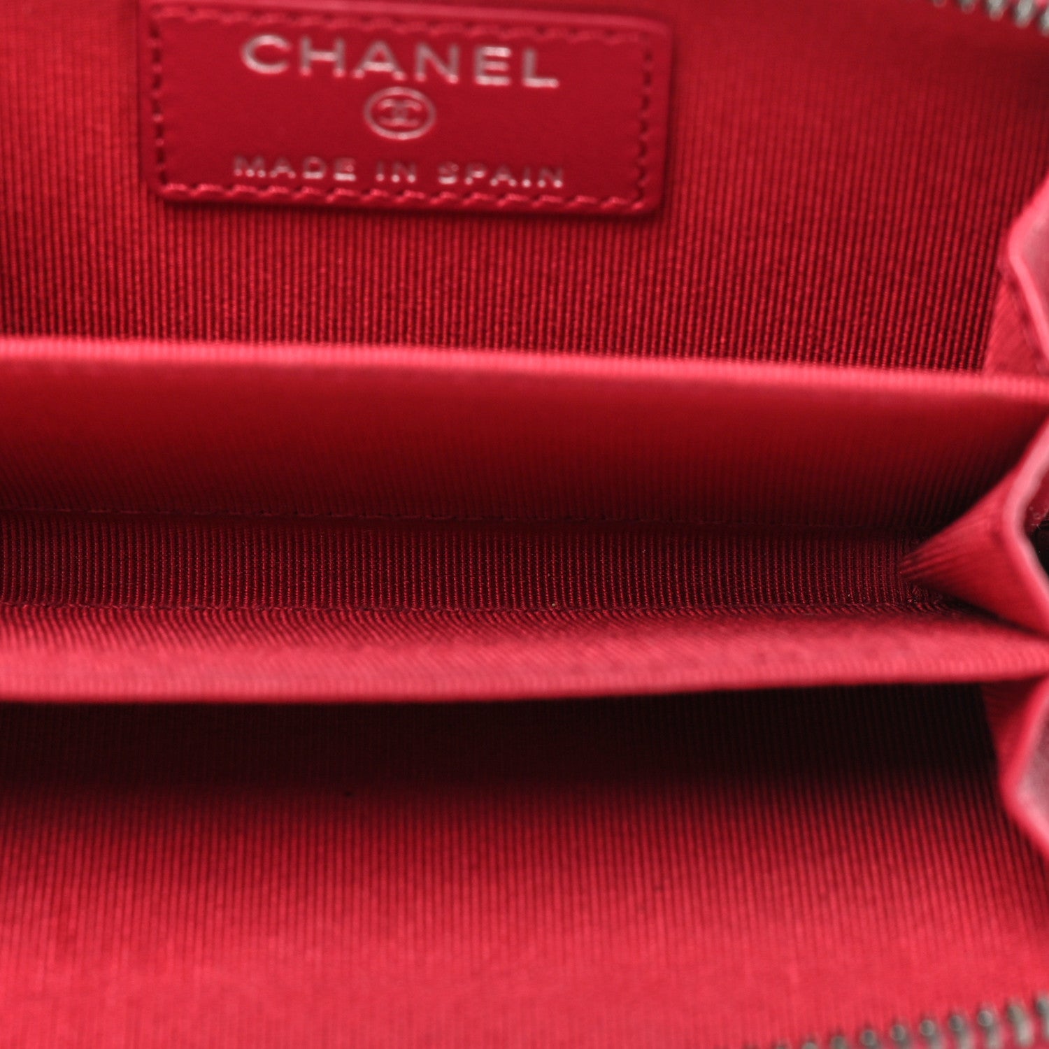 Chanel Aged Calfskin Chevron Quilted Gabrielle Zip Around Coin Purse Wallet Dark Pink 6 of 10