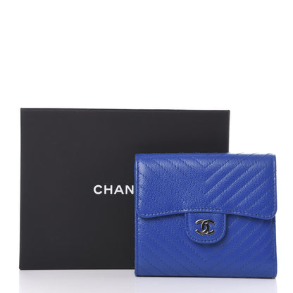 Chanel Caviar Chevron Quilted Compact Flap Wallet Bright Blue 9 of 9