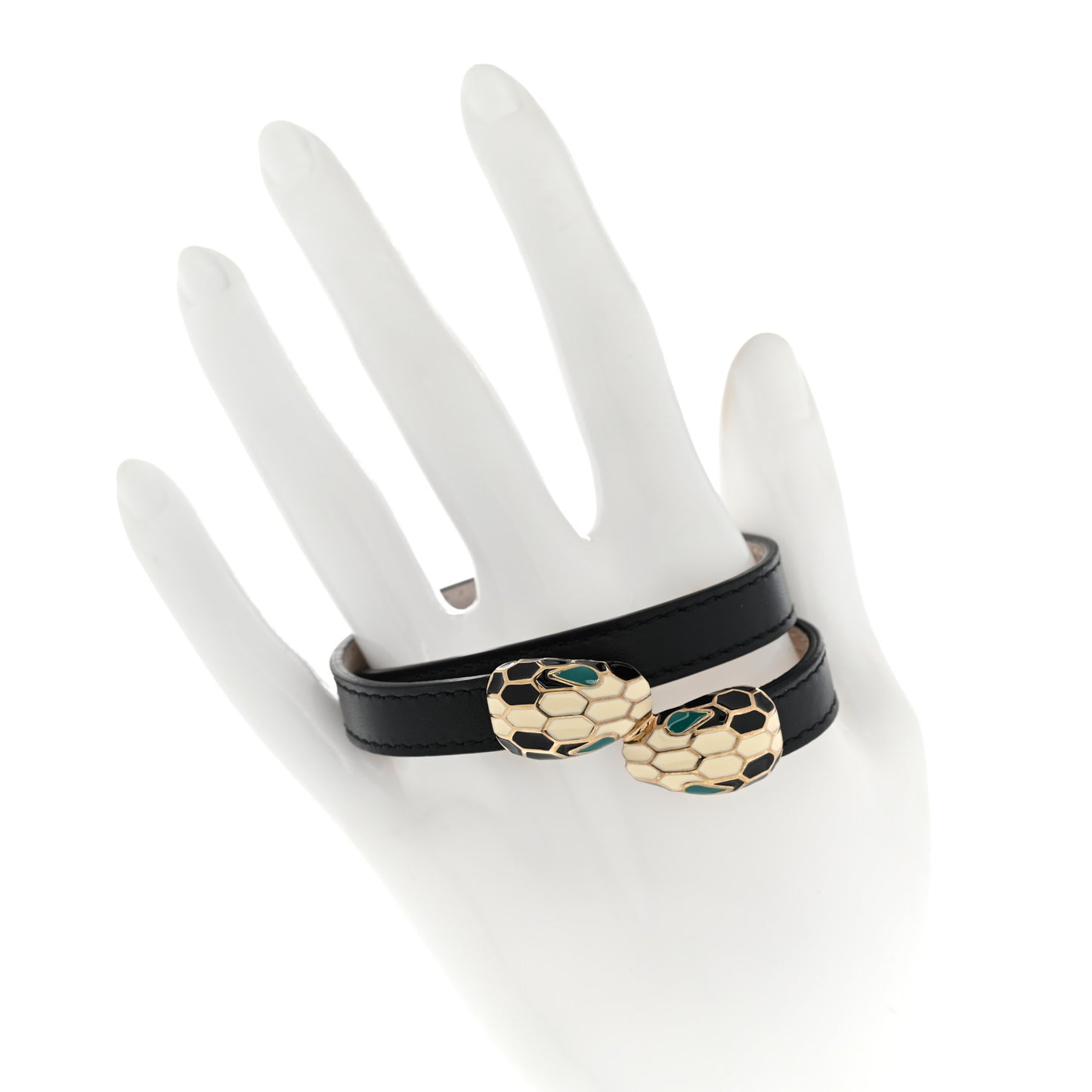 Calfskin Serpenti Forever Double Coil S Bracelet Black