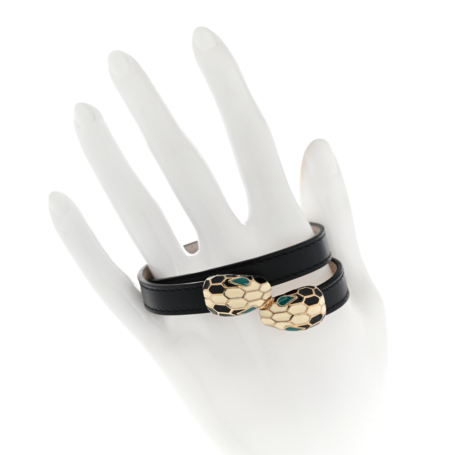 Bulgari Calfskin Serpenti Forever Double Coil S Bracelet Black 2 of 5