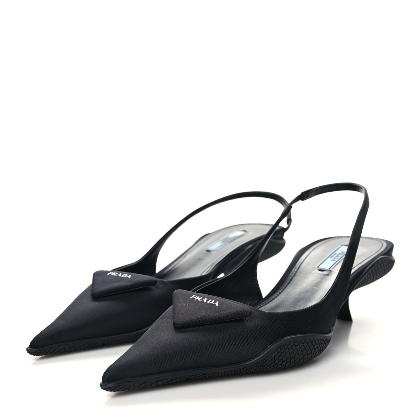 Nylon Logo Pointed Toe 45mm Slingback Pumps 39 Black