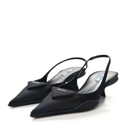 Prada Nylon Logo Pointed Toe 45mm Slingback Pumps 39 Black 3 of 8