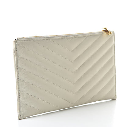 Saint Laurent Grain De Poudre Chevron Monogram Bill Pouch Crema Soft 3 of 13