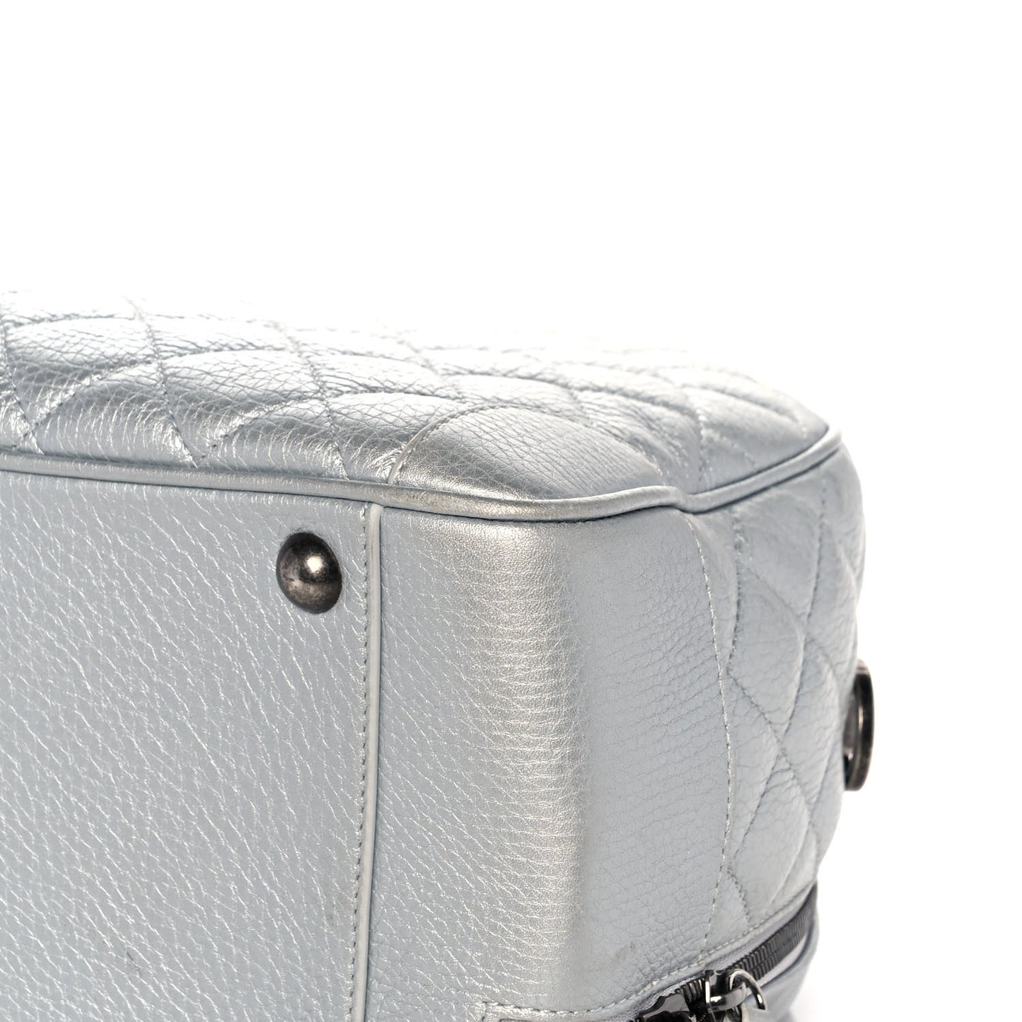 Metallic Calfskin Quilted Medium Airlines Round Trip Bowling Bag Silver
