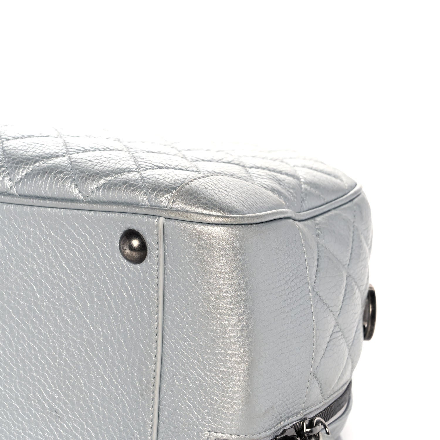 Chanel Metallic Calfskin Quilted Medium Airlines Round Trip Bowling Bag Silver 11 of 14
