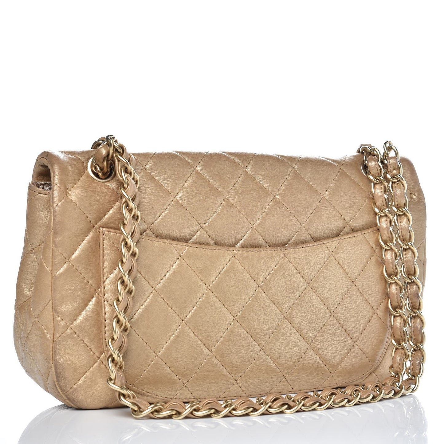 Metallic Lambskin Quilted Medium Precious Jewel Single Flap Gold
