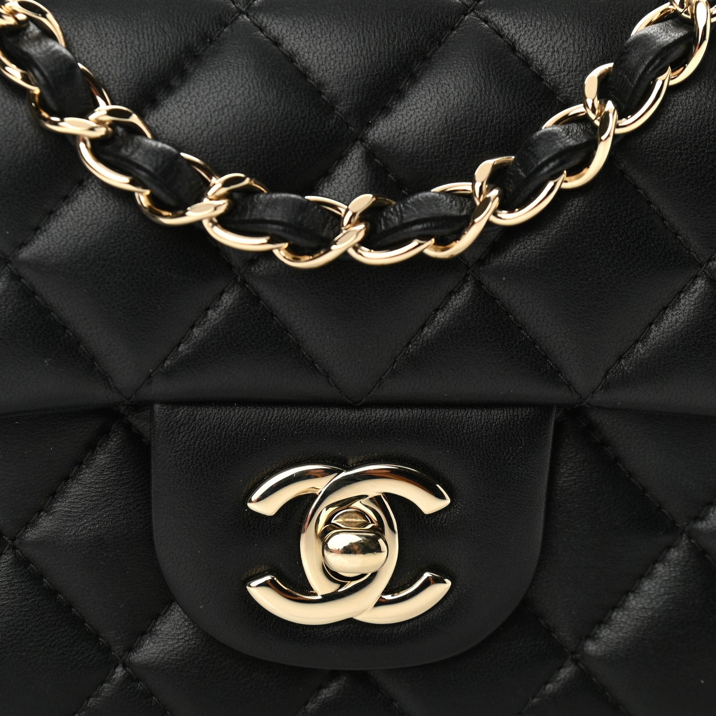 Lambskin Quilted Mini Rectangular Flap Black