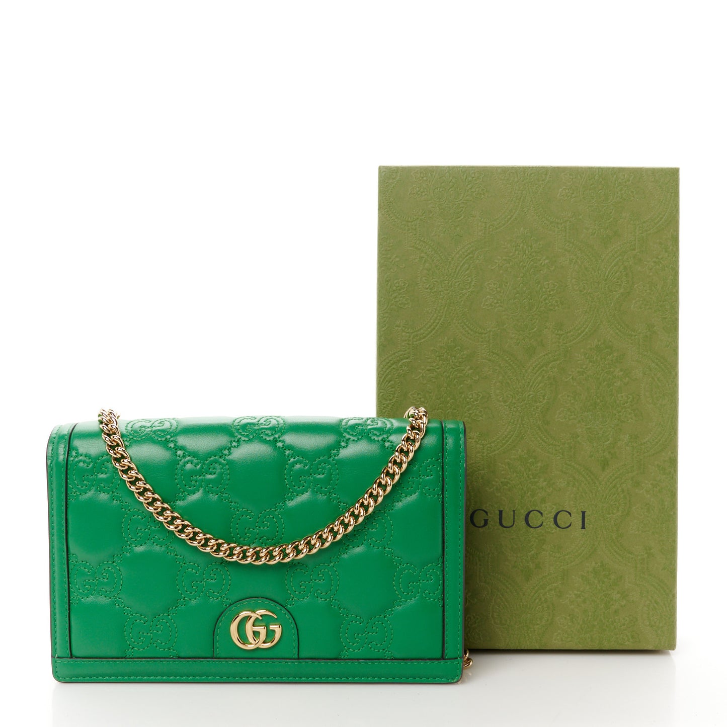 Calfskin GG Matelasse Chain Wallet Spring Green
