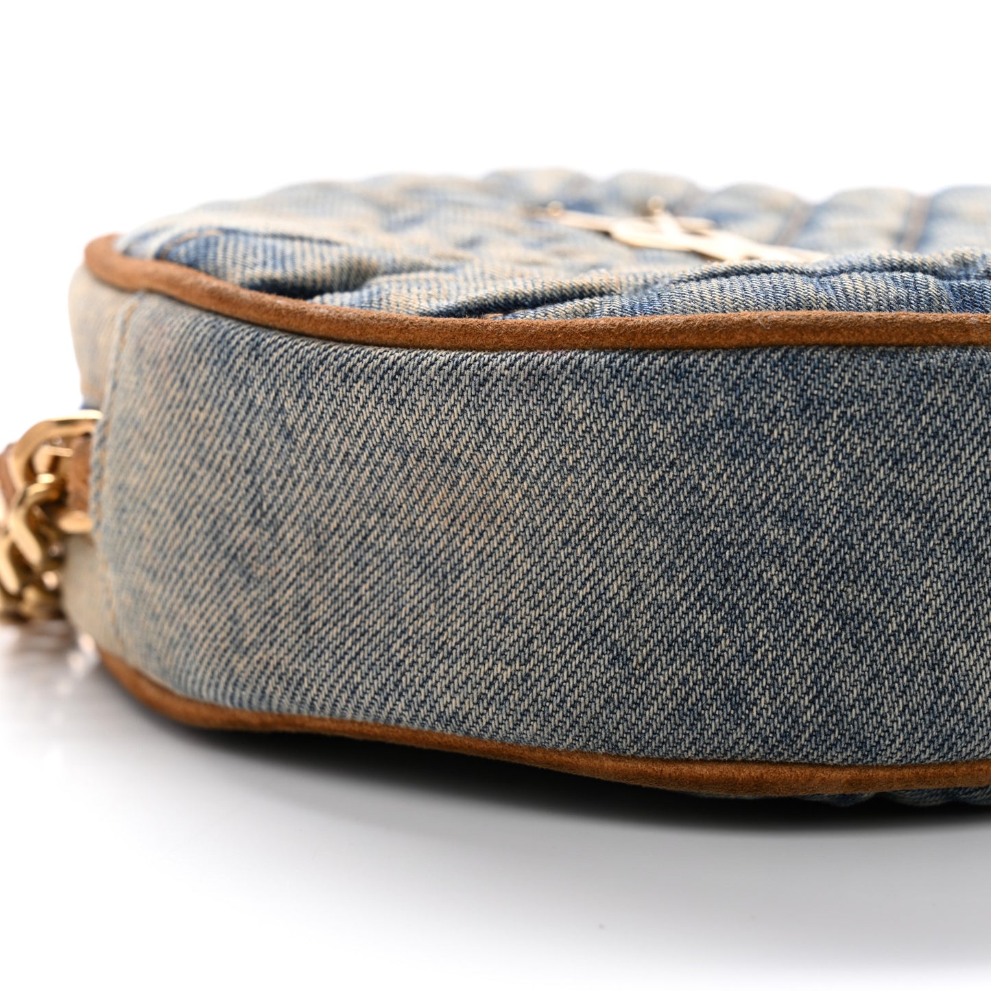 Denim Quilted Monogram Round Crossbody Bag Rodeo Blue