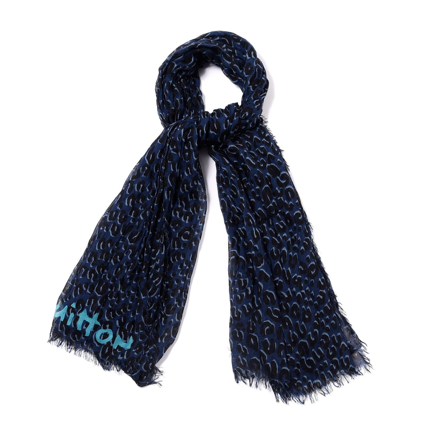 Cashmere Silk Leopard Etole Stole Blue
