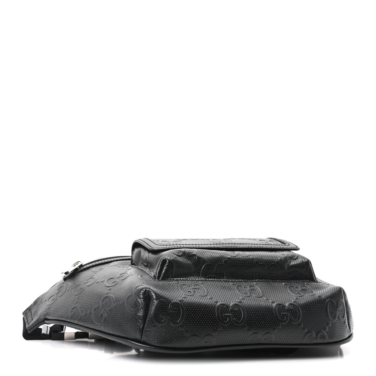 Calfskin GG Tennis Embossed Pocket Belt Bag Black