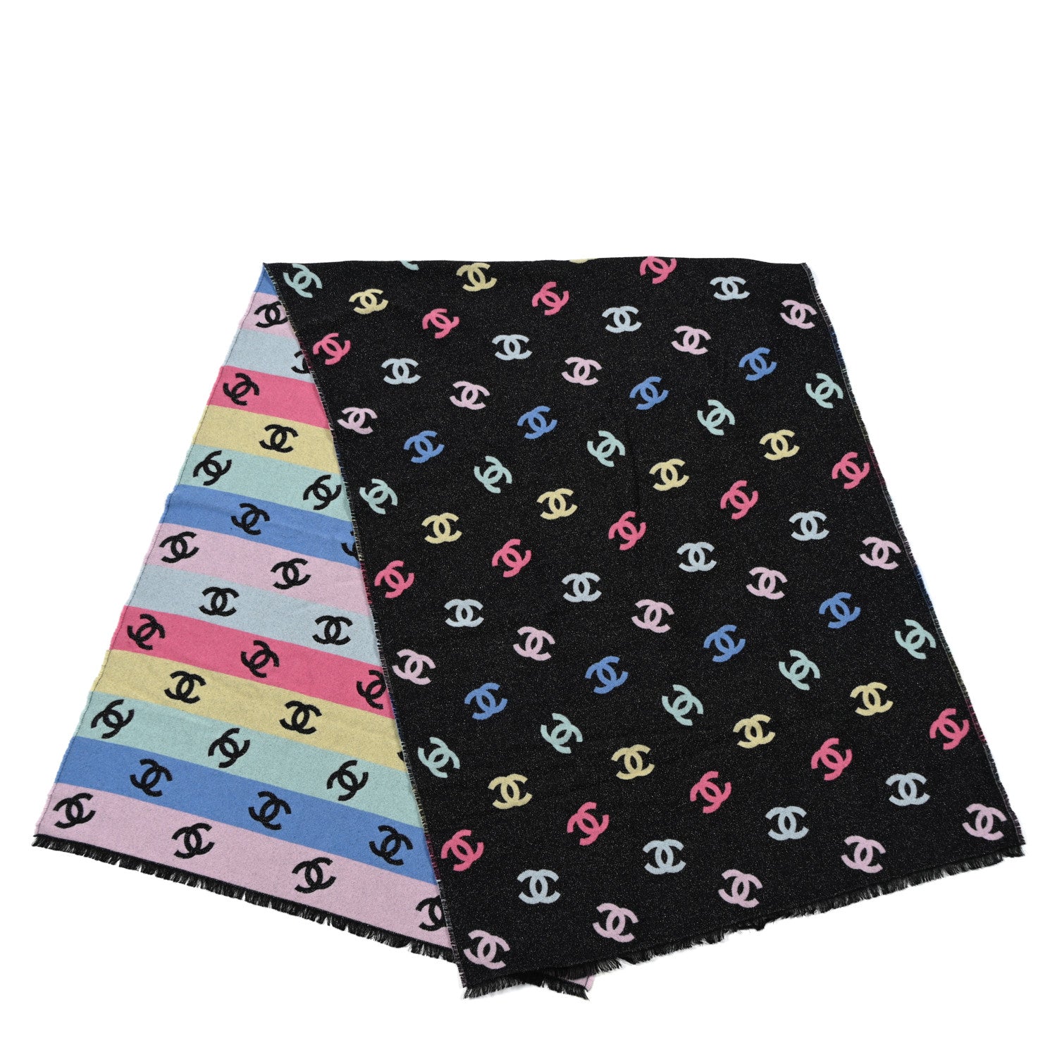 Chanel Cashmere Silk Wool CC Stole Black Multicolor 2 of 3