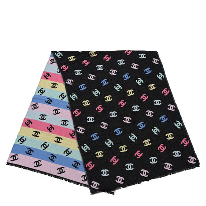 Chanel Cashmere Silk Wool CC Stole Black Multicolor 2 of 3