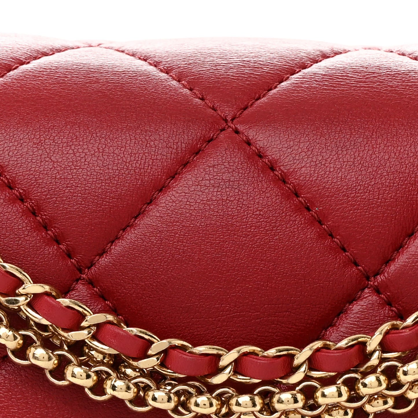 Shiny Lambskin Quilted Multi Stand Flap Dark Red