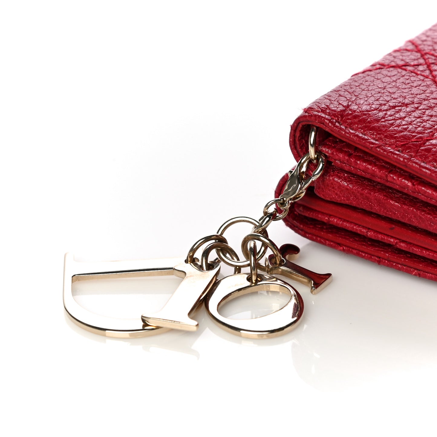 Grained Calfskin Cannage Lady Dior French Wallet Red