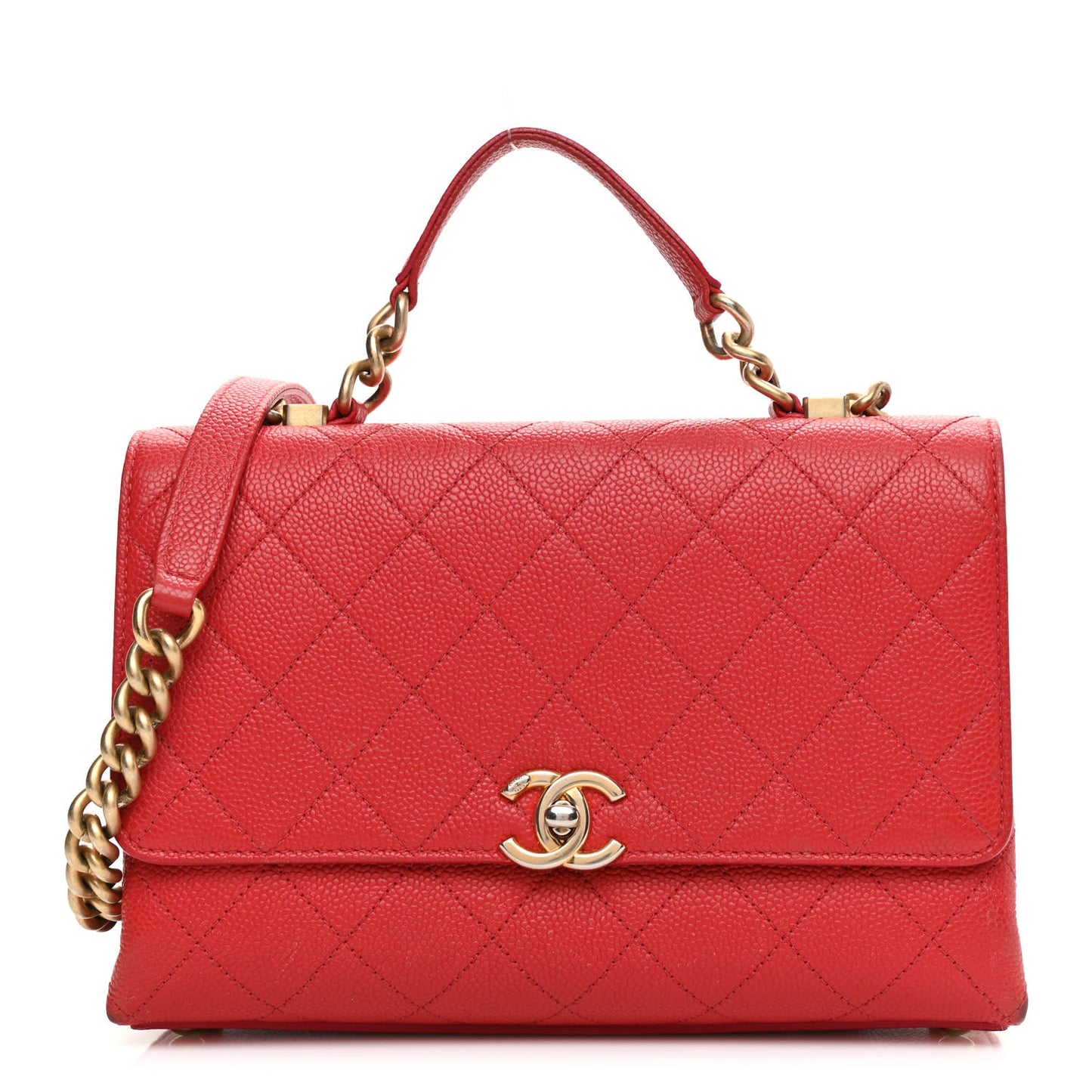 Grained Calfskin Small Stitched Flap Red