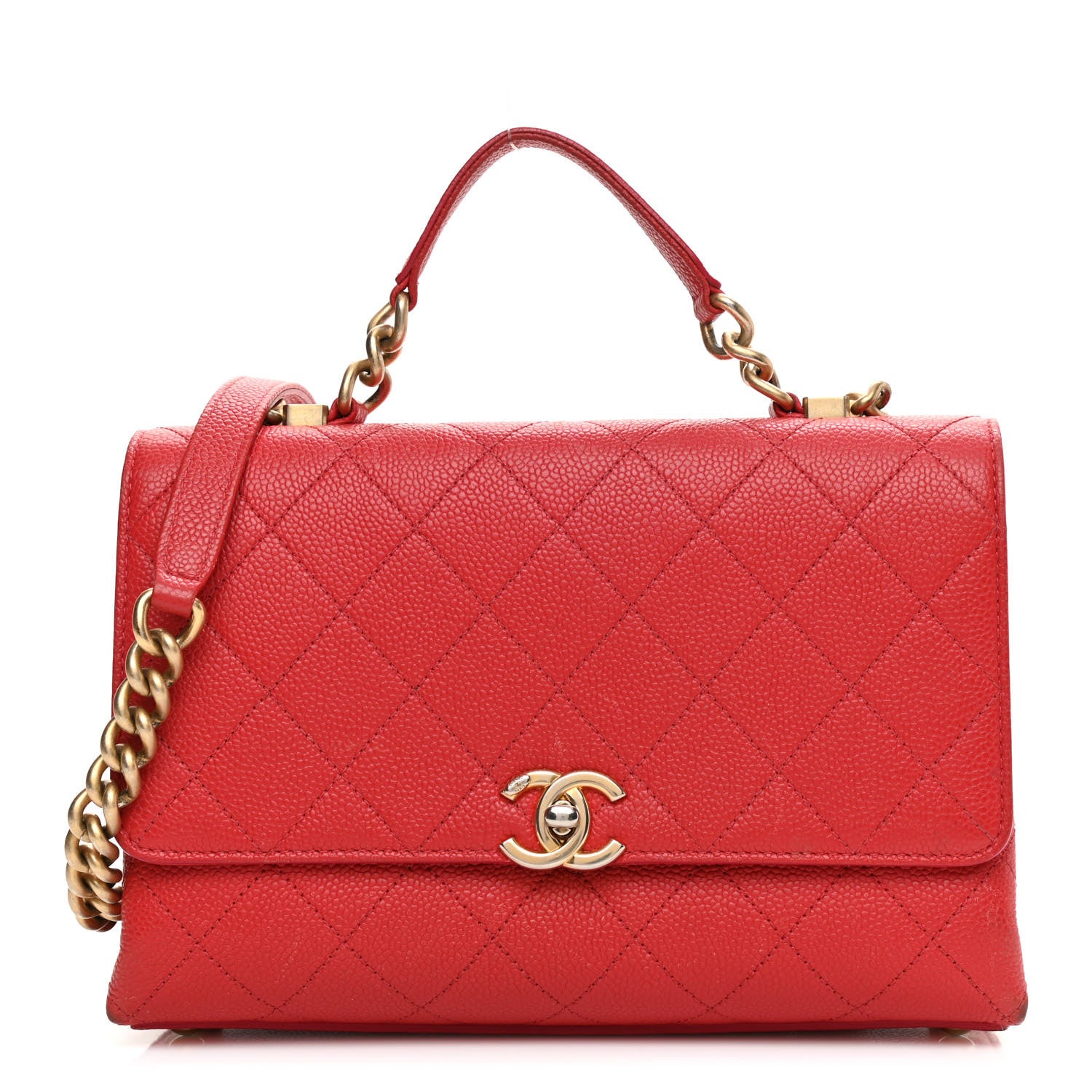 Chanel Grained Calfskin Small Stitched Flap Red 1 of 14