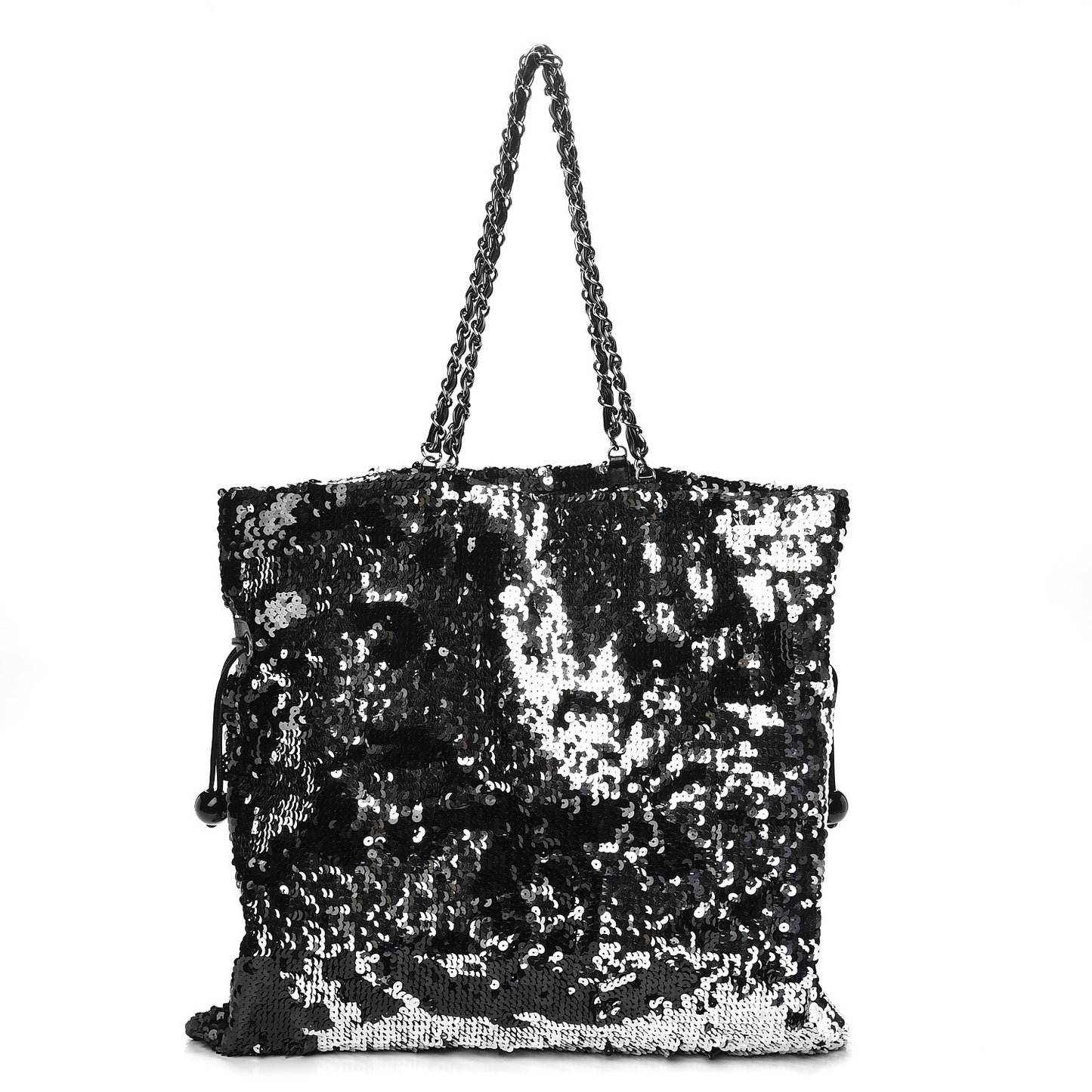 Sequin Summer Night Drawstring Tote Black