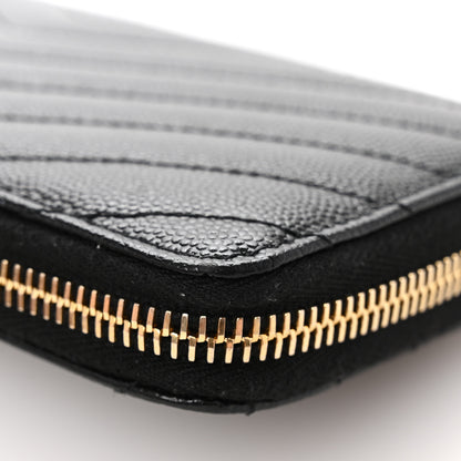 Saint Laurent Grain De Poudre Matelasse Chevron Monogram Zip Around Wallet Black 10 of 11