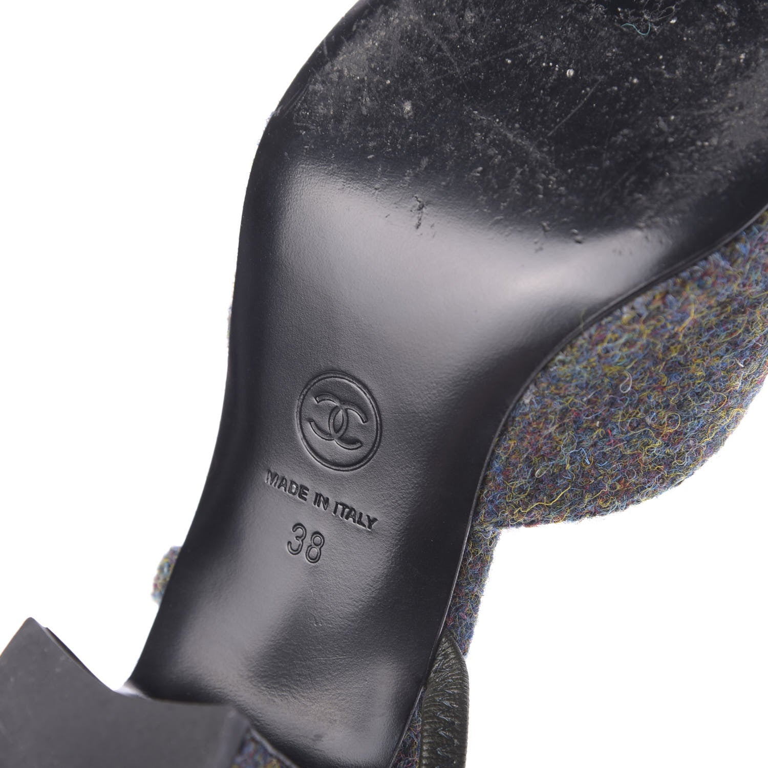 Chanel Wool Cap Toe CC Slingback Pumps 38 Black Dark Grey 11 of 13