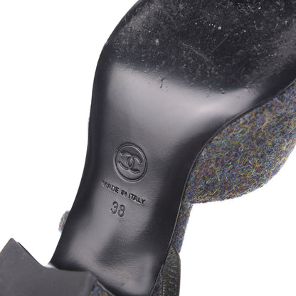 Chanel Wool Cap Toe CC Slingback Pumps 38 Black Dark Grey 11 of 13